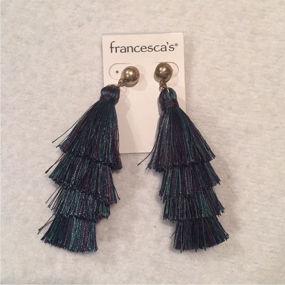 Francesca’s Teal Layered Tassel Earrings NWT
